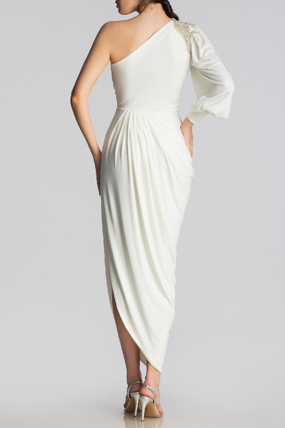 Rhea Costa Martina Embroidered Jersey Dress In Ivory-Silver