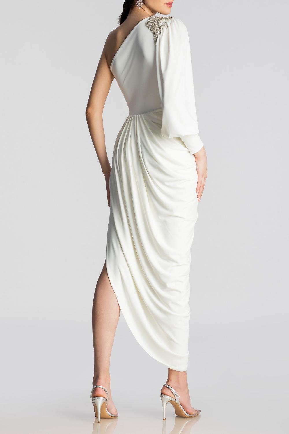 Rhea Costa Martina Embroidered Jersey Dress In Ivory-Silver