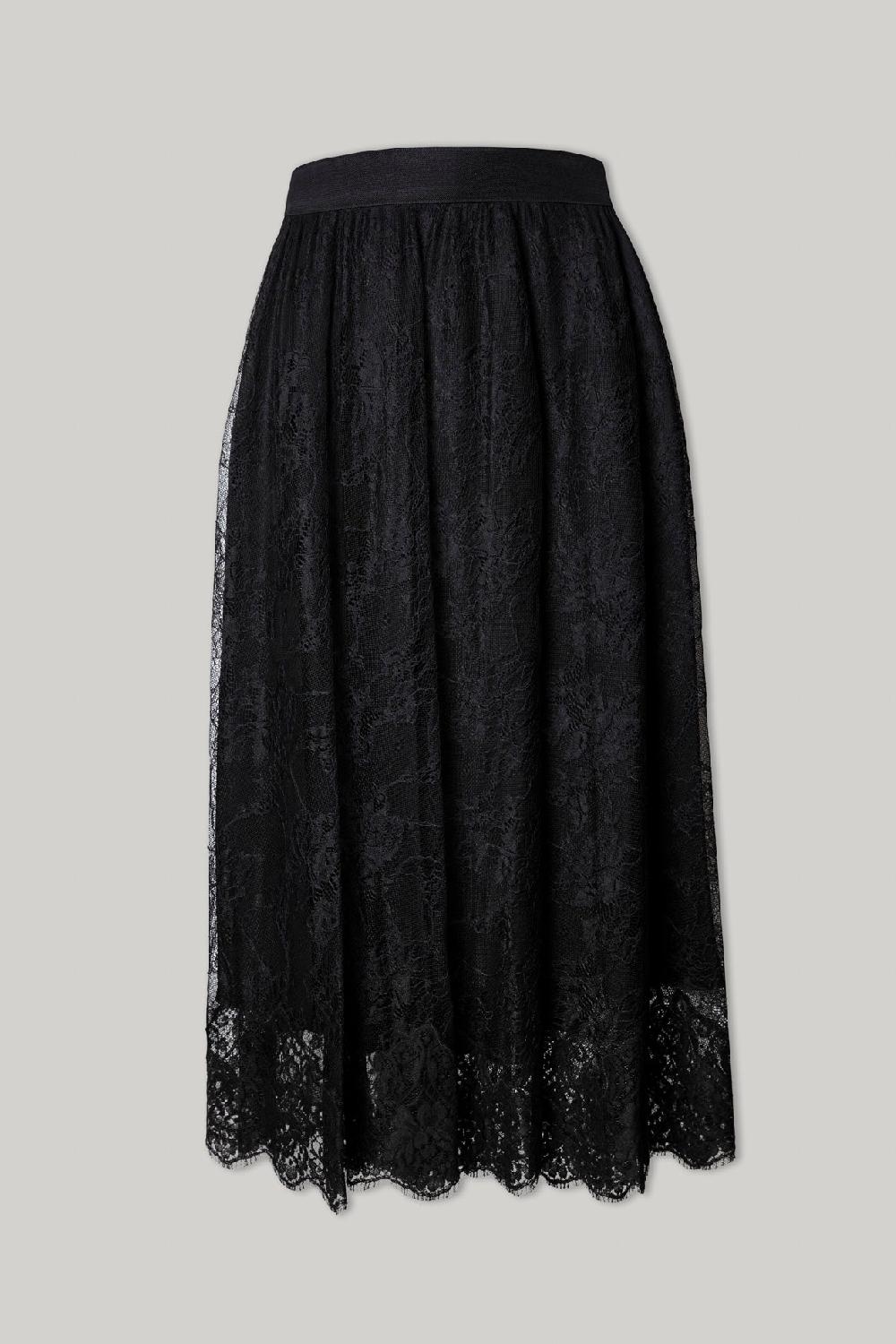 rhea costa Midi Lace Black Skirt With Midi Underskirt
