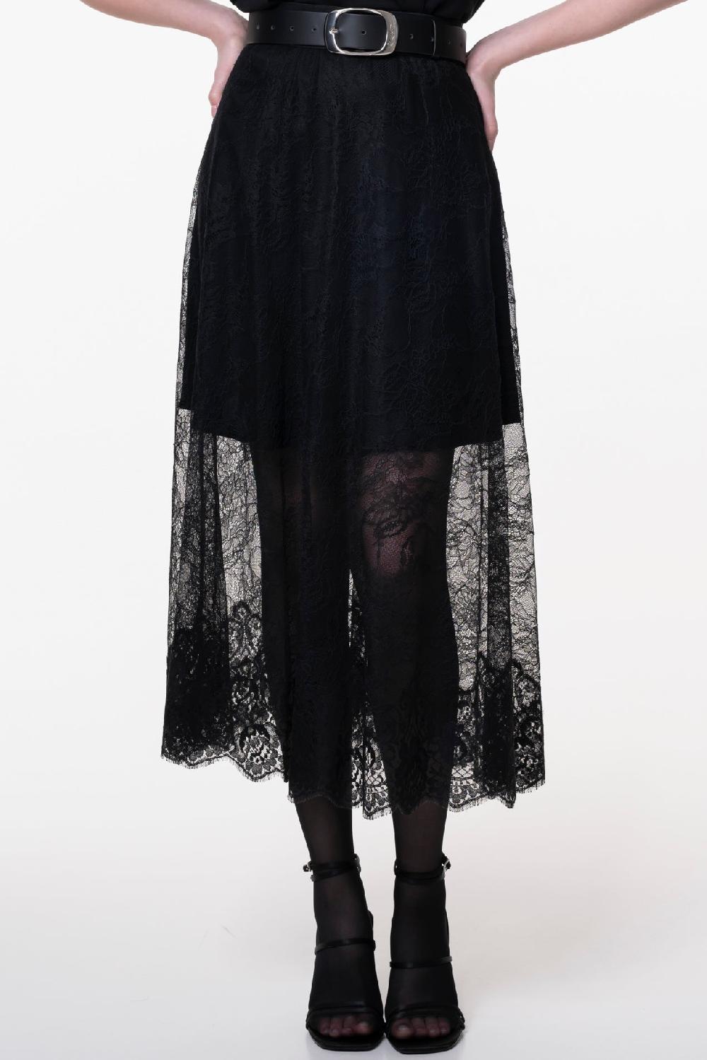 Rhea Costa Midi Lace Black Skirt With Short Underskirt