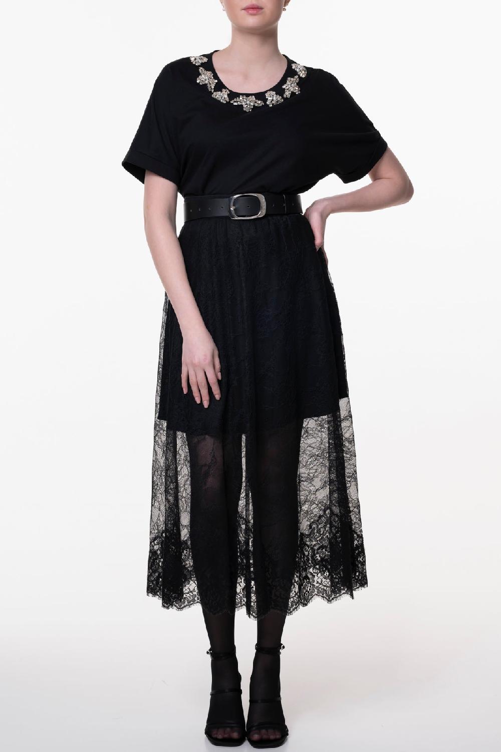 Rhea Costa Midi Lace Black Skirt With Short Underskirt