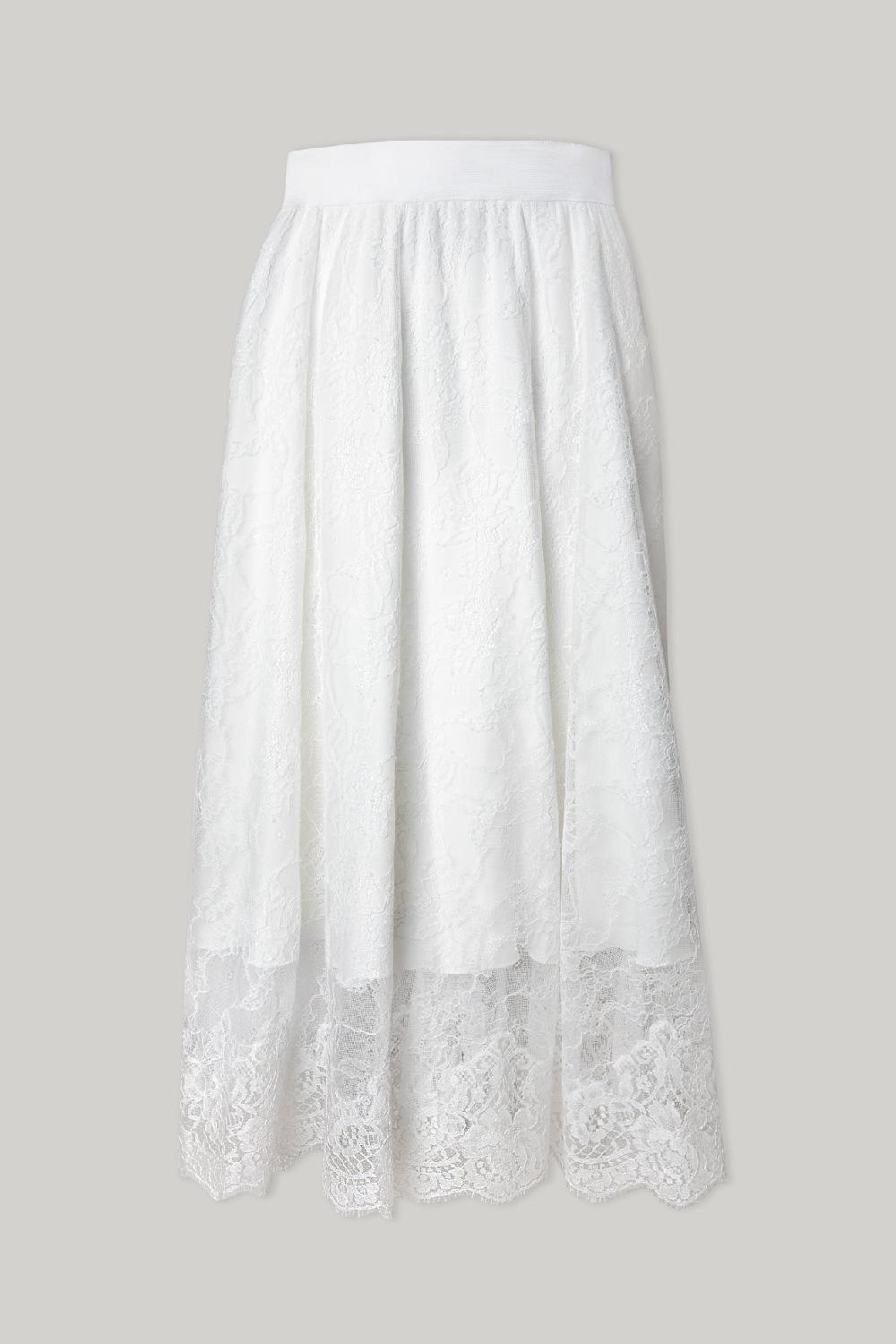 Rhea Costa Midi Lace Ivory Skirt With Midi Underskirt