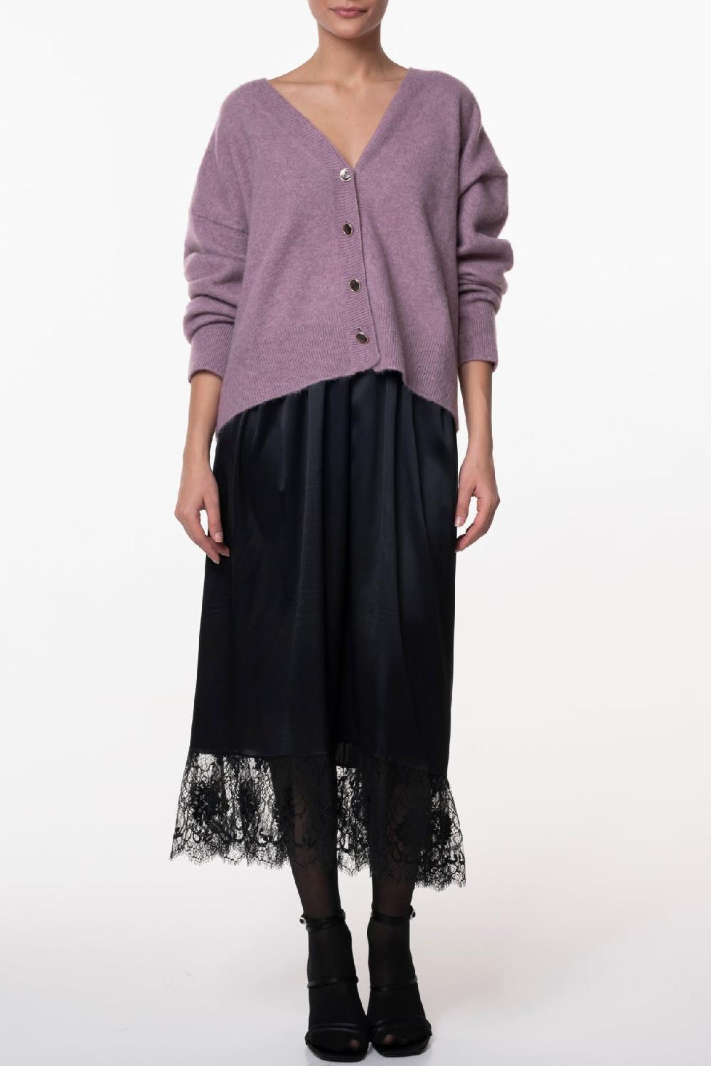Rhea Costa Midi Silk Lace Skirt With Long Underskirt In Black