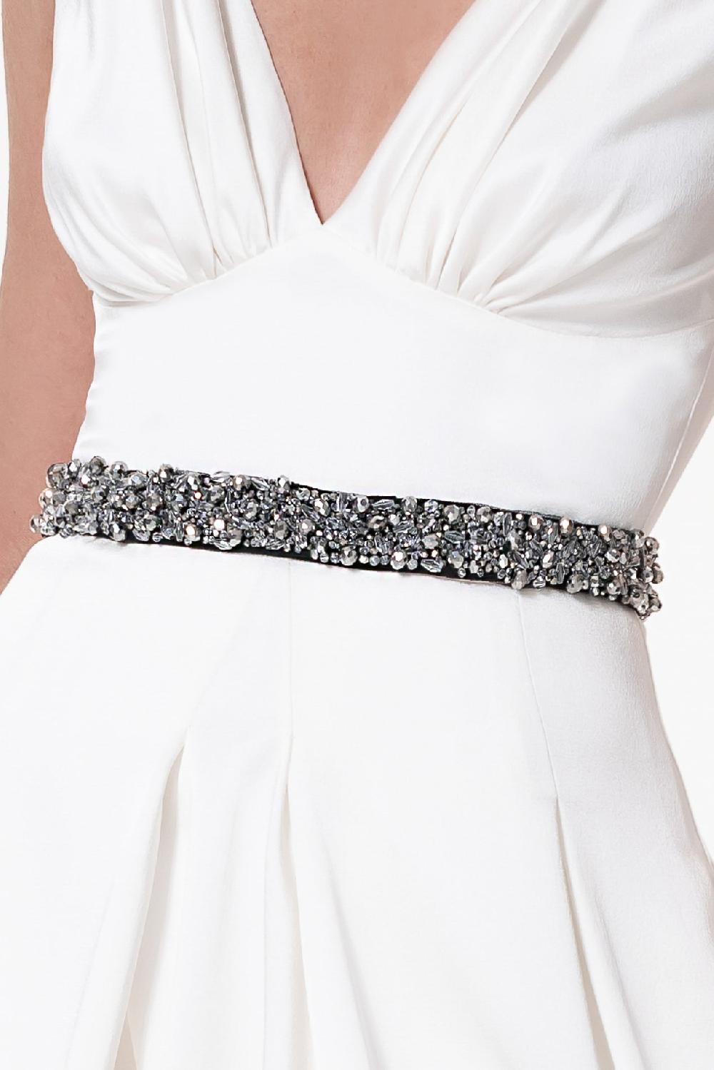 Rhea Costa Opulent Crystals Embroidered Black Slim Belt