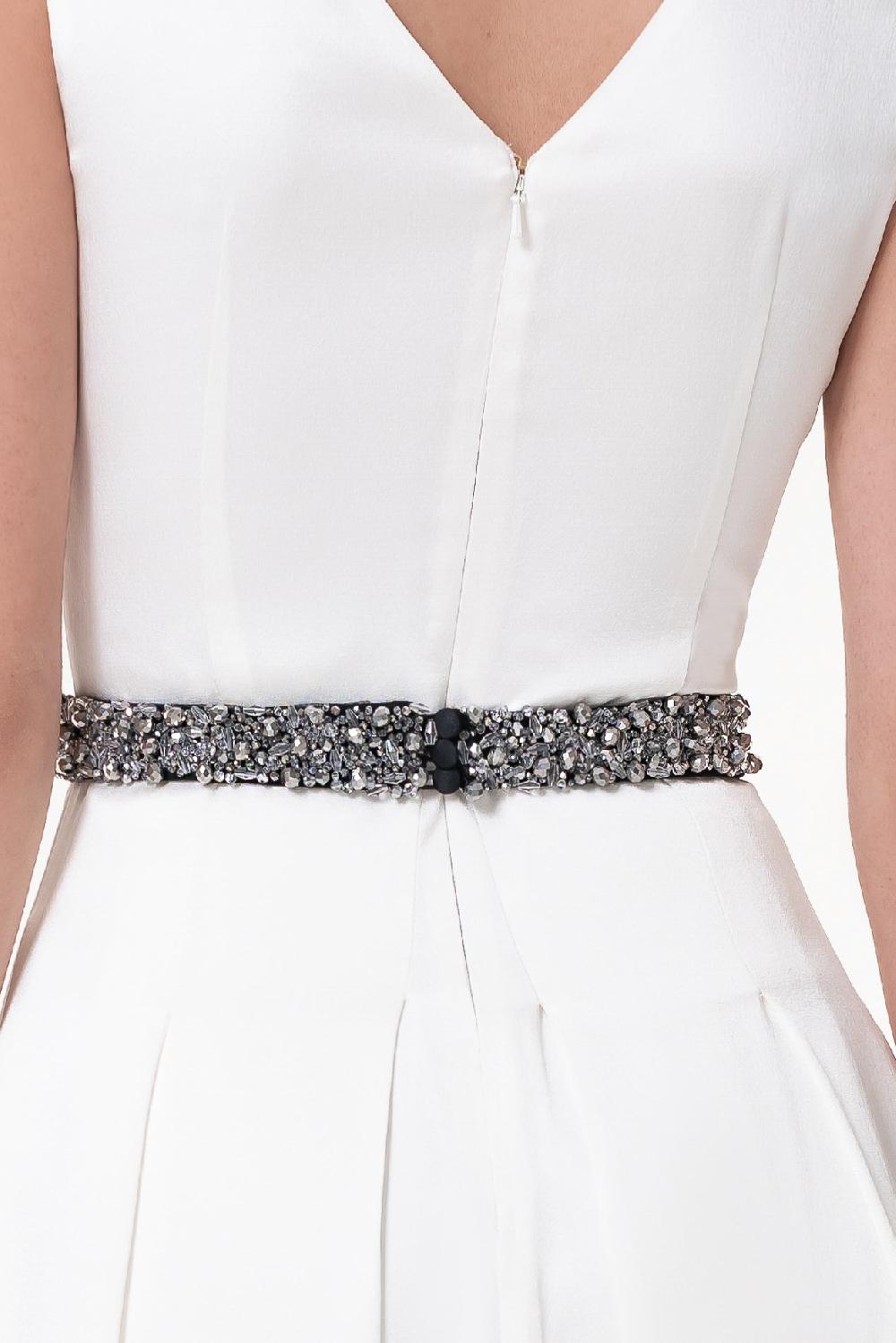 Rhea Costa Opulent Crystals Embroidered Black Slim Belt