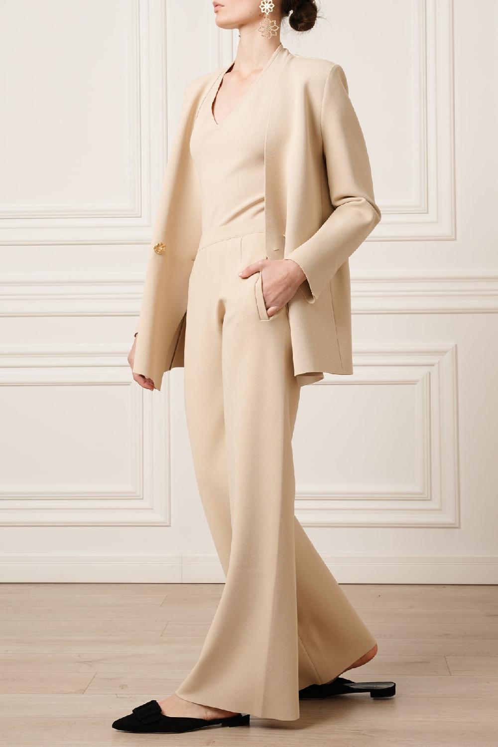 Rhea Costa Pax Viscose Jersey Wide-Leg Pants In Beige