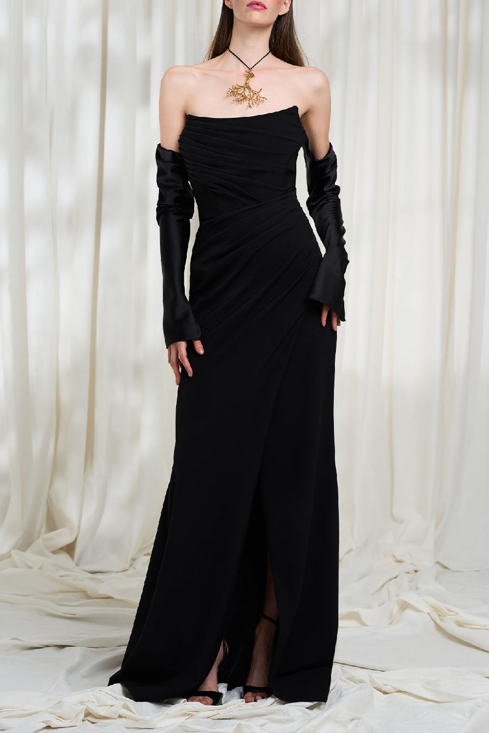 rhea costa Aairah Crepe Satin Dress In Black
