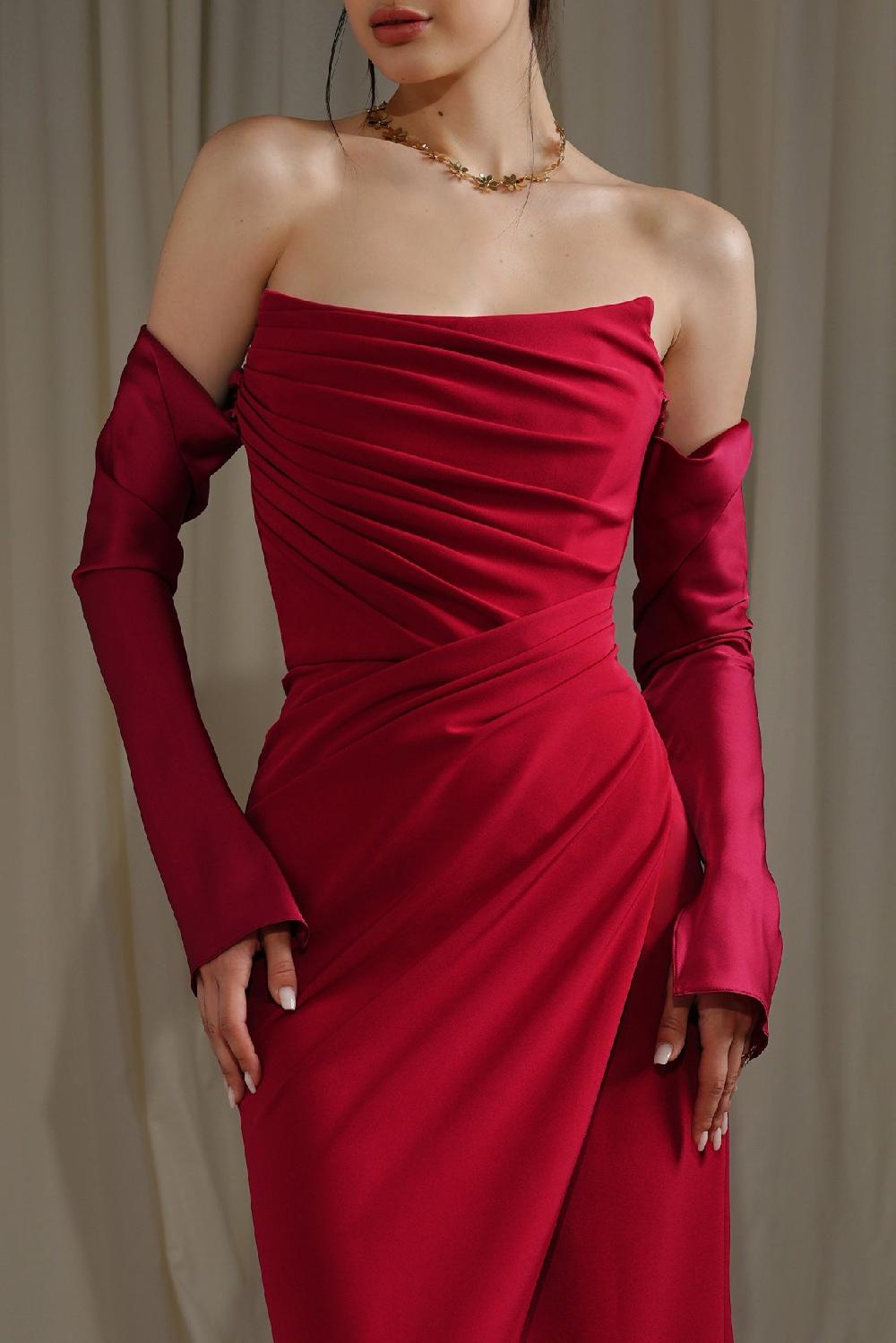Rhea Costa Aairah Crepe Satin Dress In Cherry