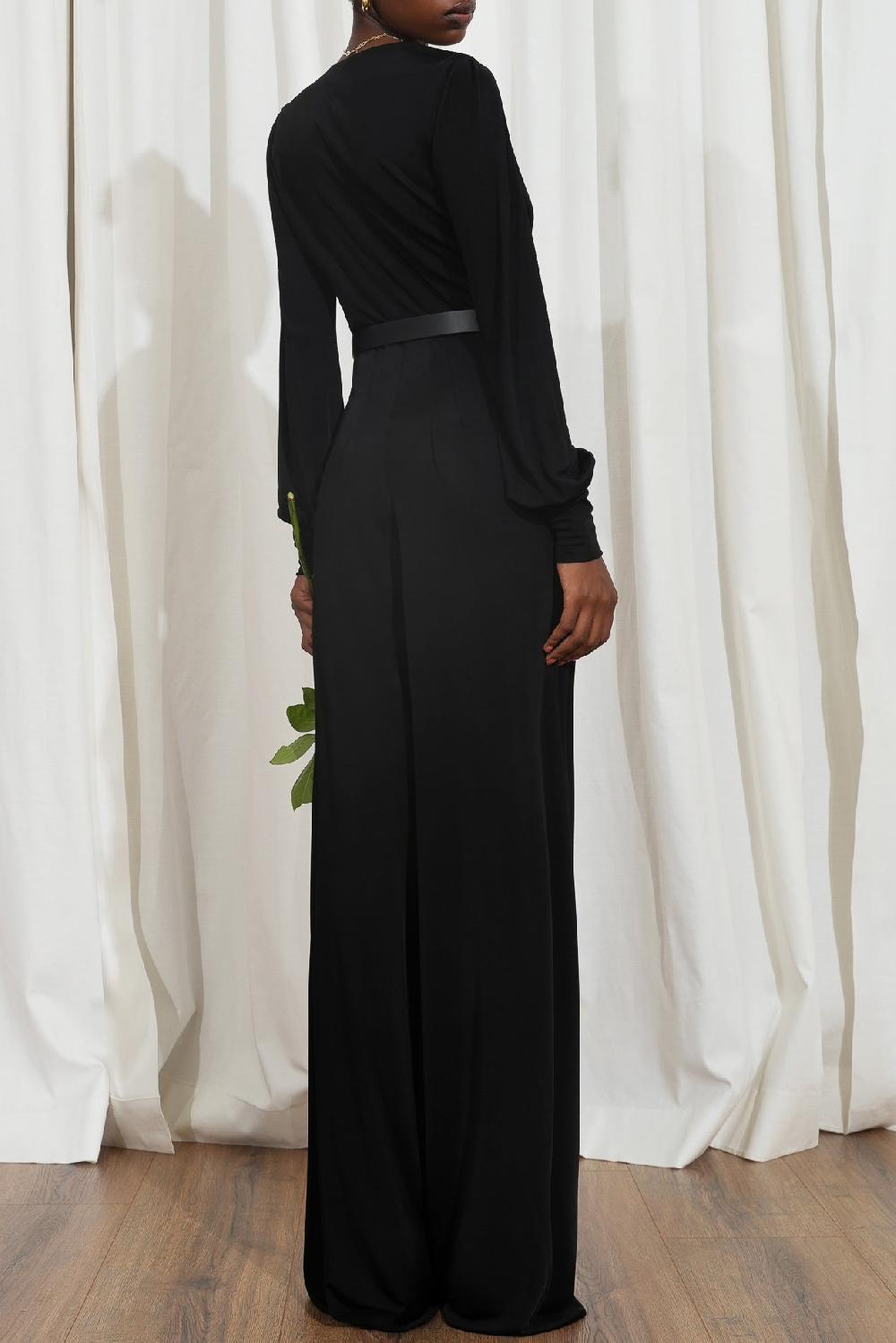 Rhea Costa Ada Black Jersey Jumpsuit