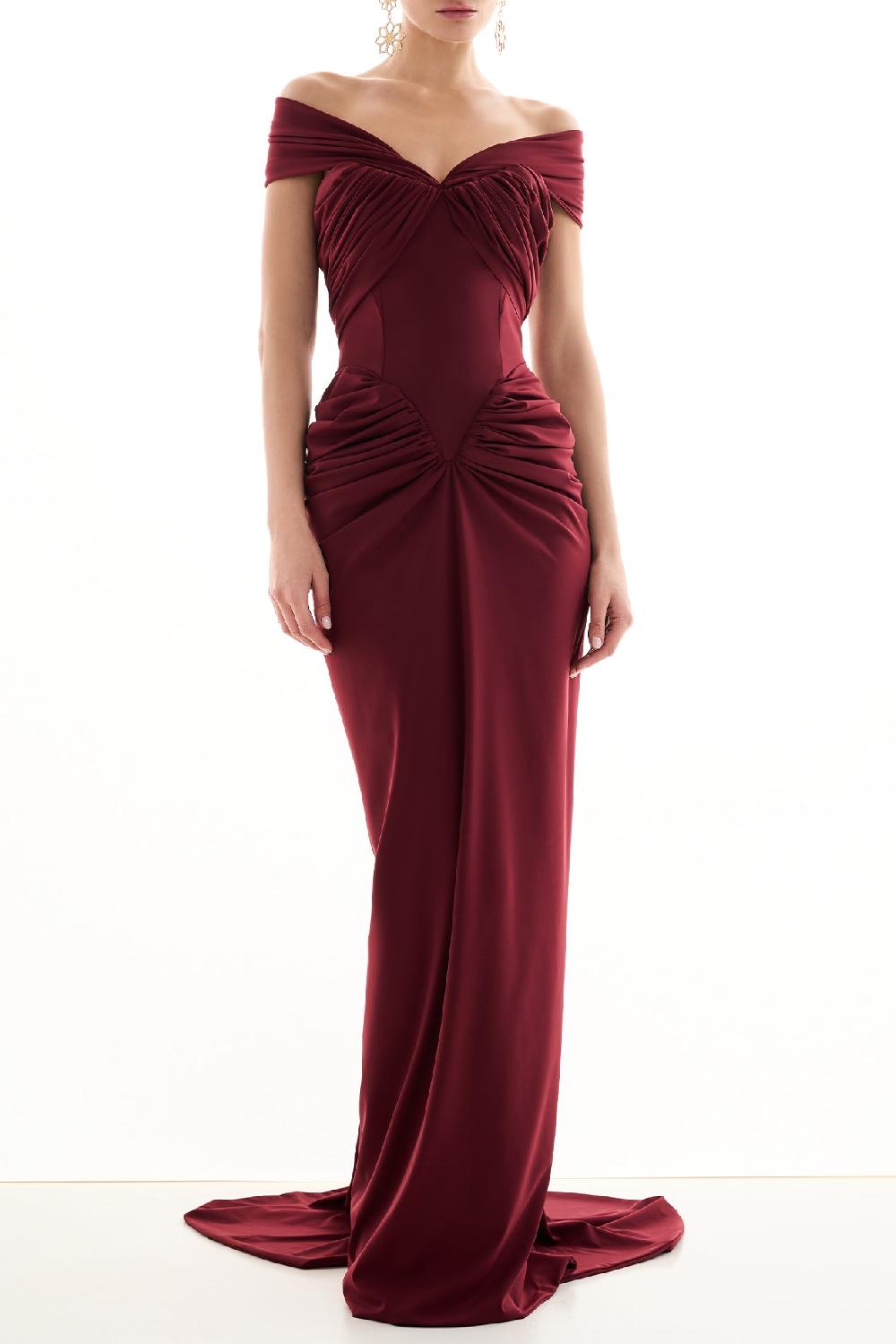 rhea costa Adara Long Dress In Burgundy