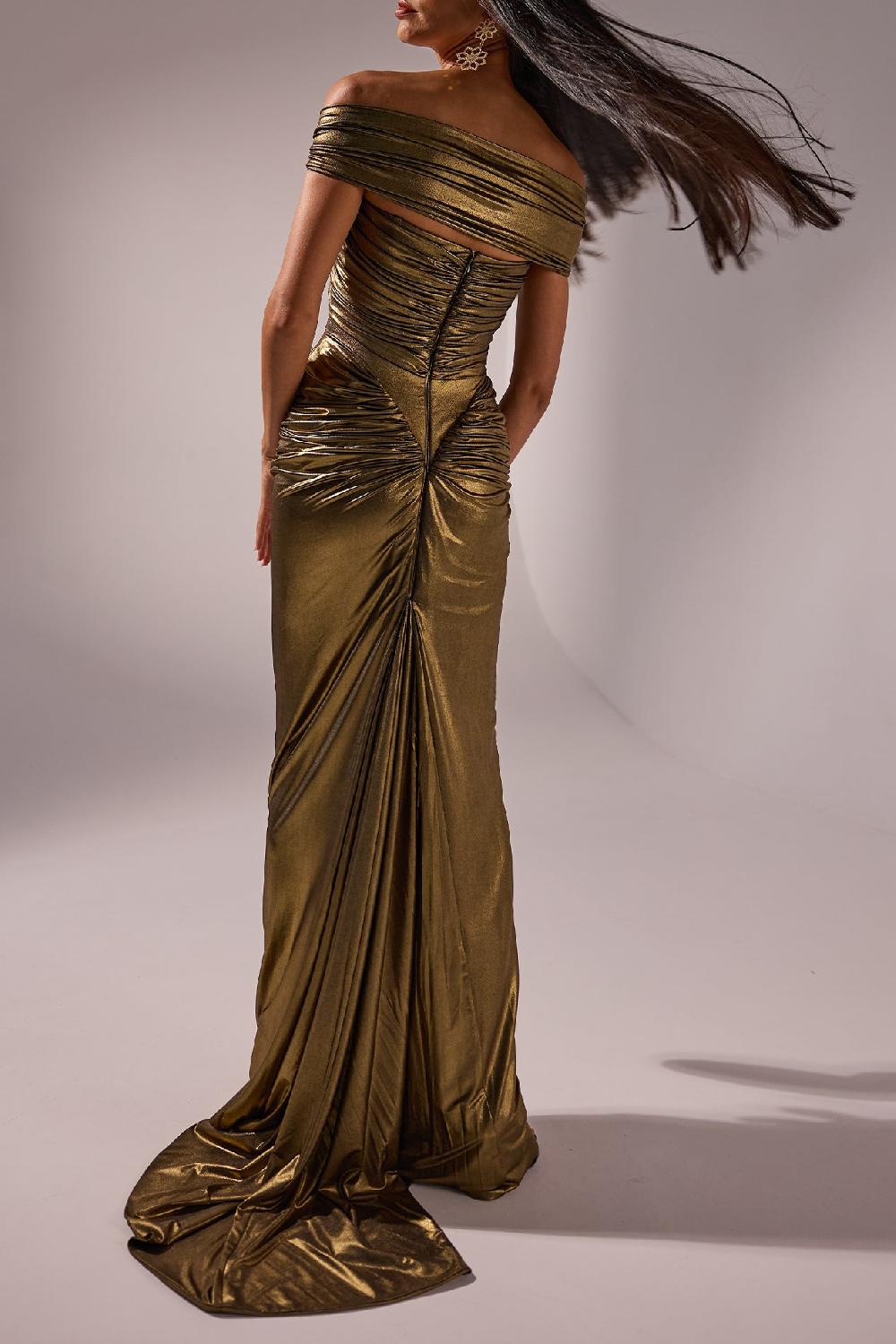 Rhea Costa Adara Long Dress In Gold