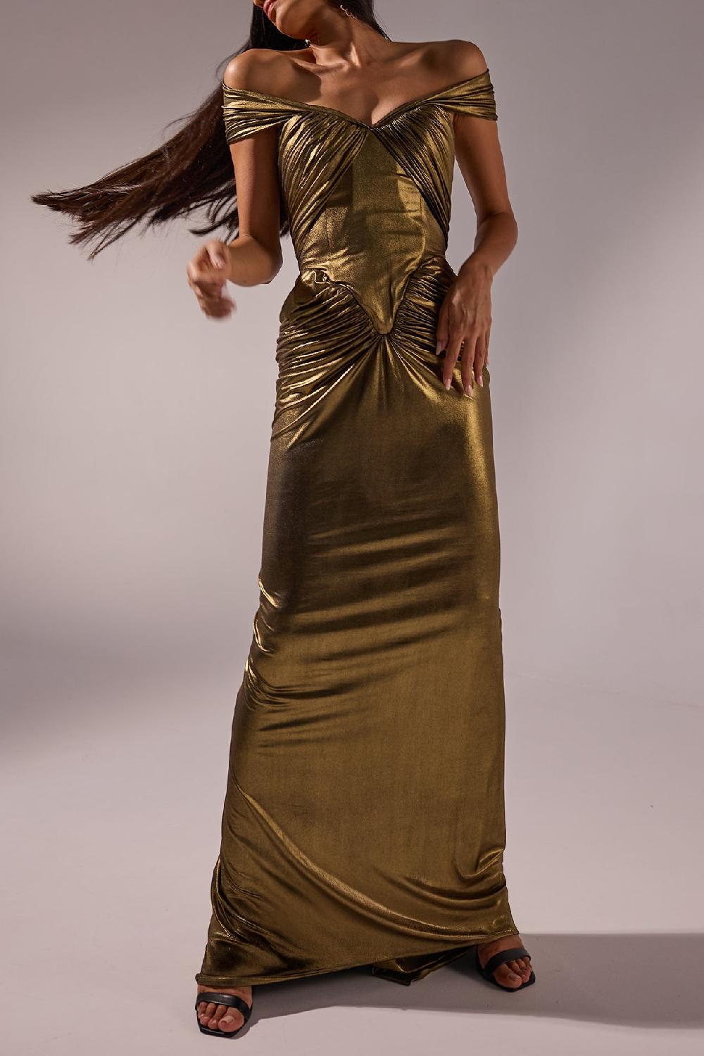 rhea costa Adara Long Dress In Gold