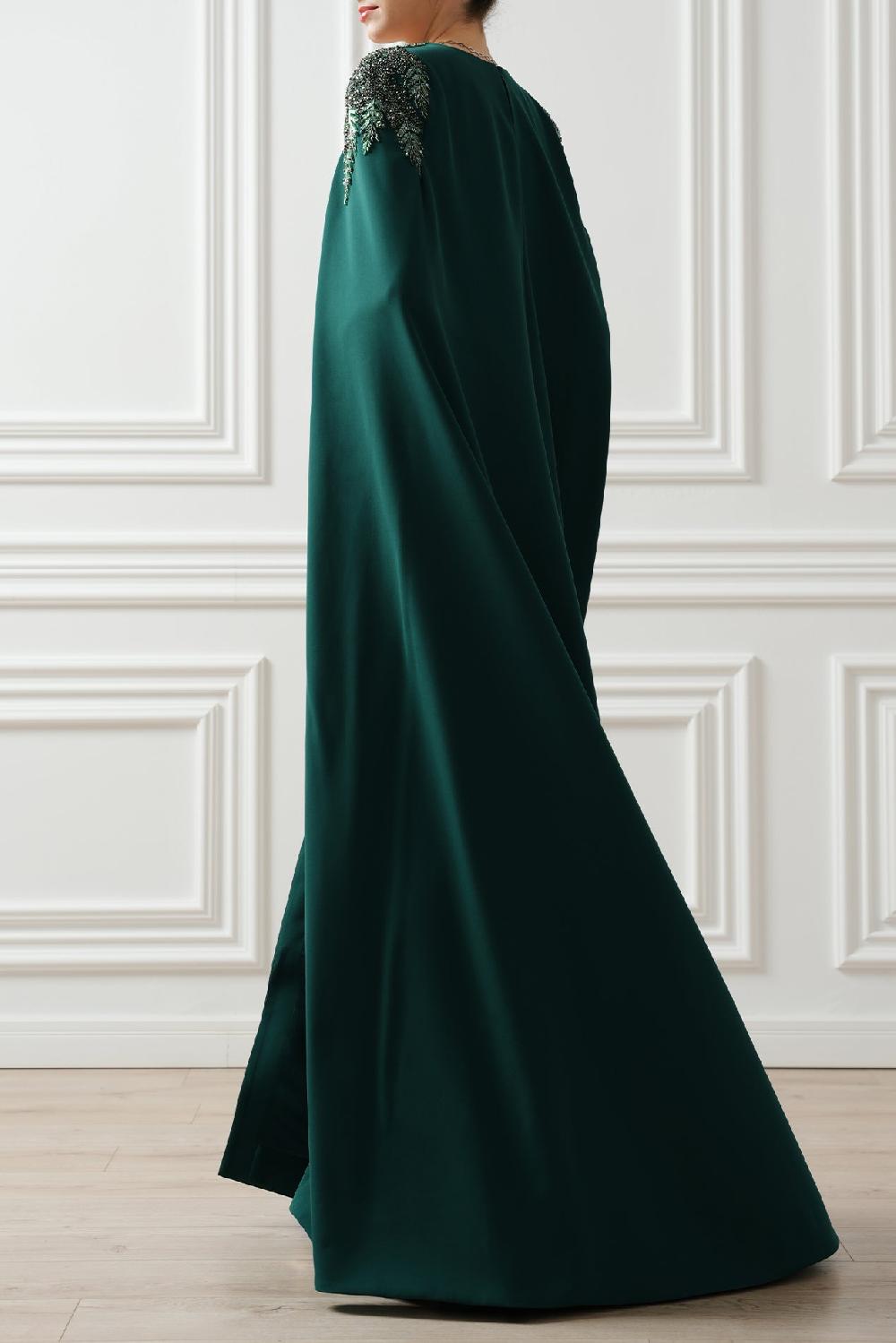 Rhea Costa Aesha Cape Dress In Ivy-Green