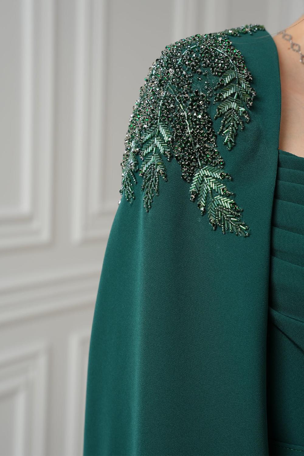 Rhea Costa Aesha Cape Dress In Ivy-Green