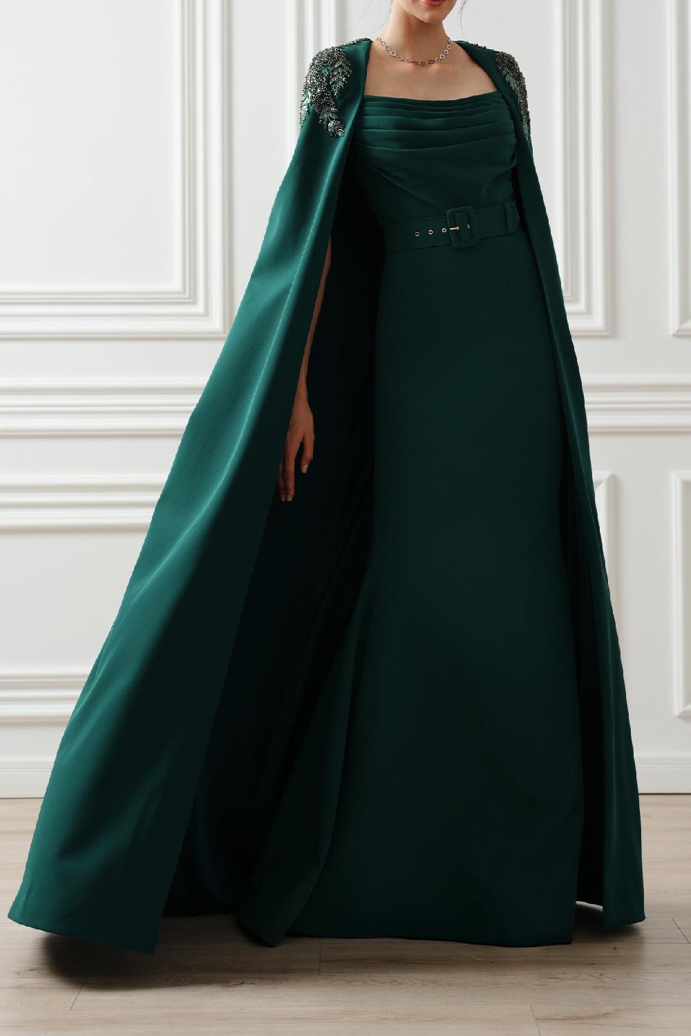 rhea costa Aesha Cape Dress In Ivy-Green