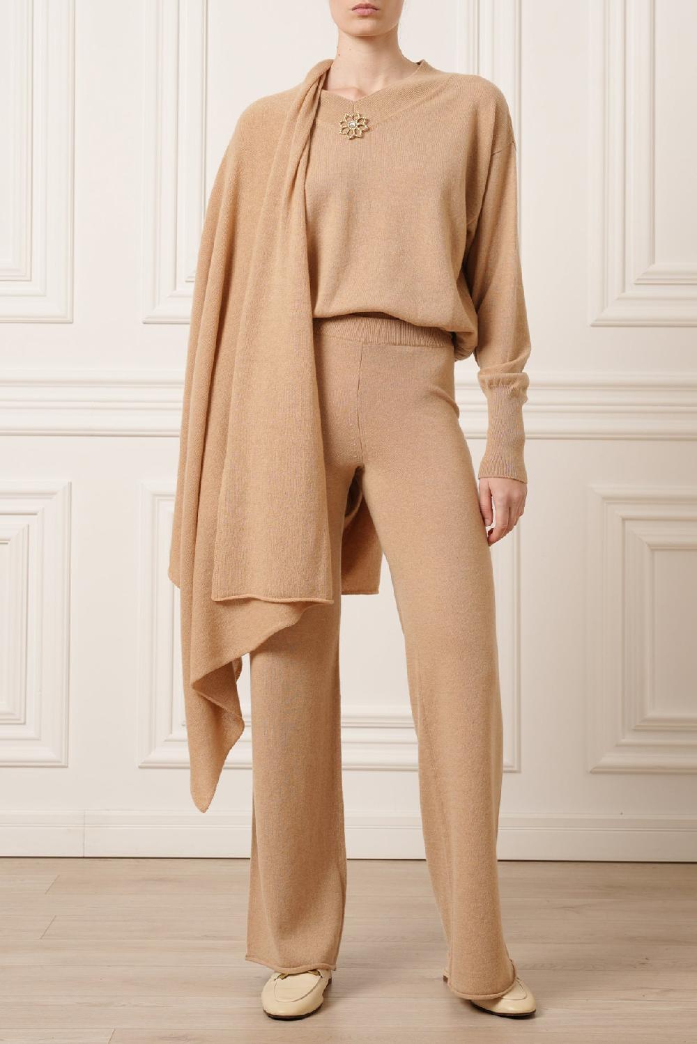rhea costa Akeem Cashmere Wide-Leg Pants In Dune