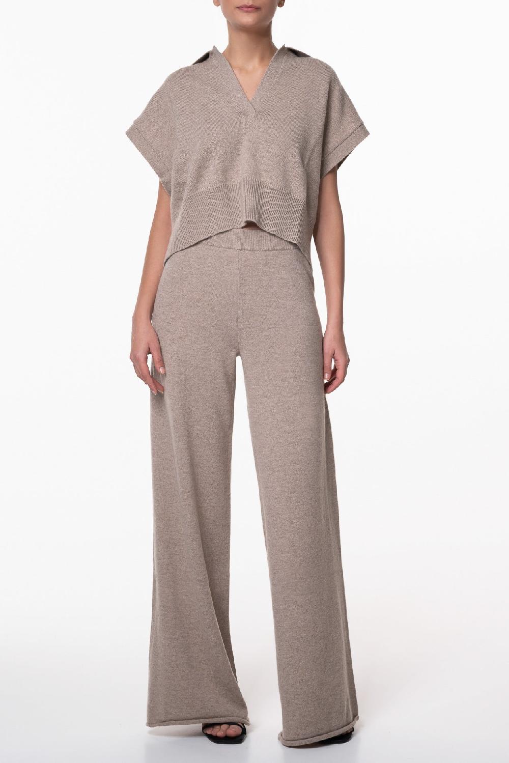 Rhea Costa Akeem Cashmere Wide-Leg Pants In Sesame