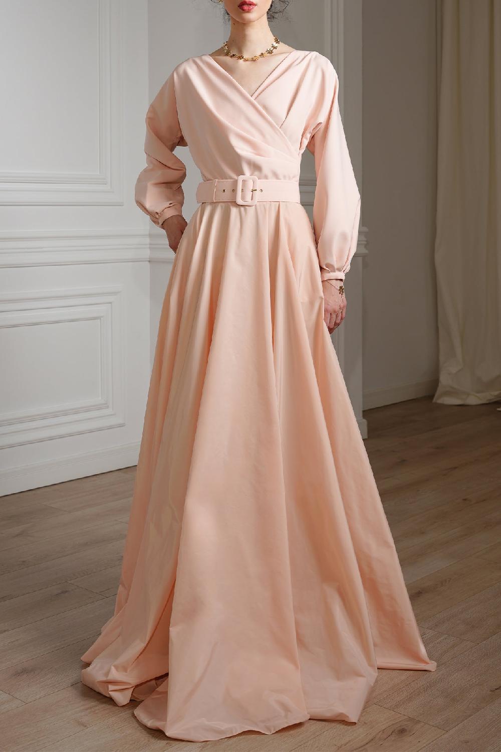rhea costa Alice Long Dress In Soft-Peach