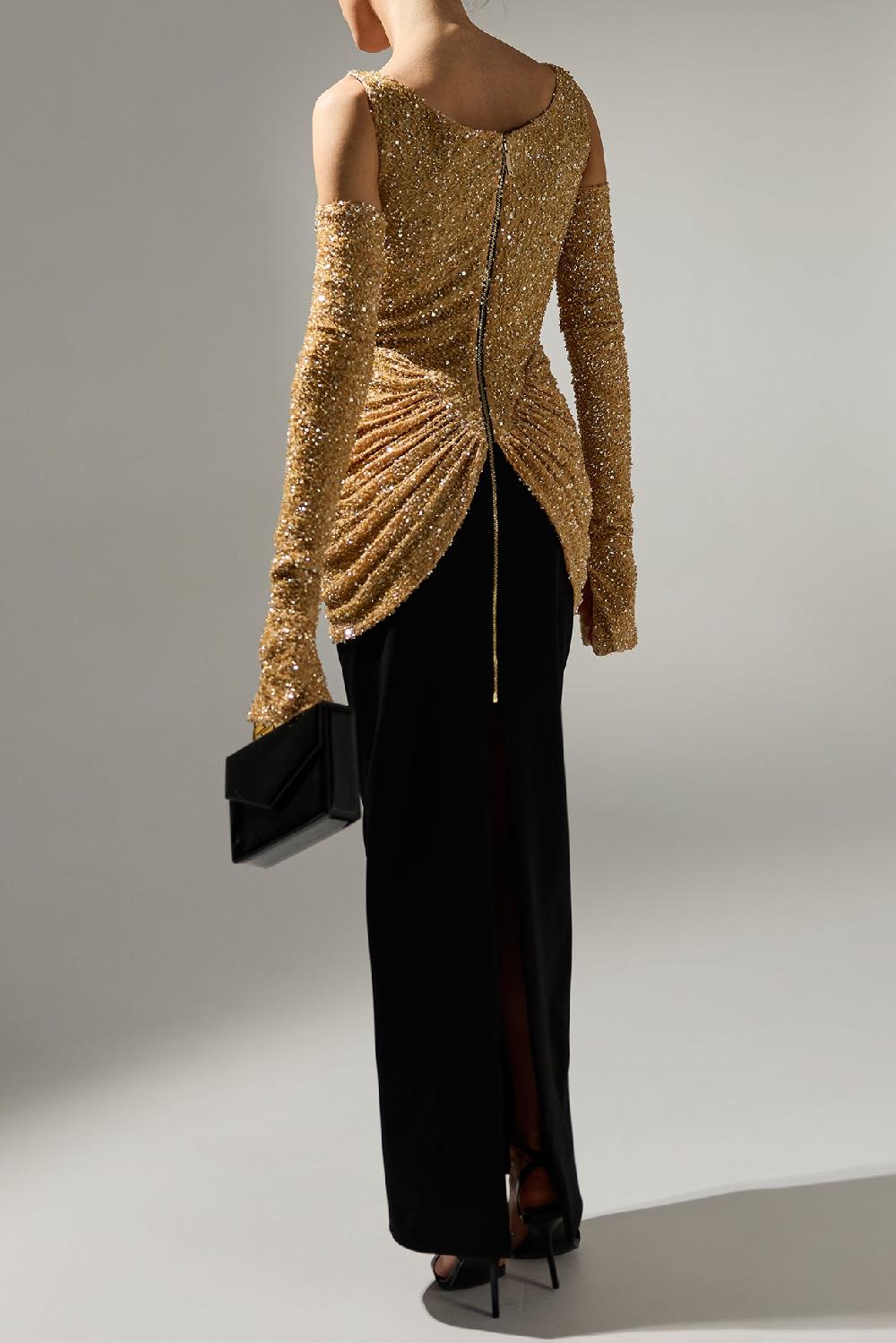 Rhea Costa Alisa Dress In Gold-Black