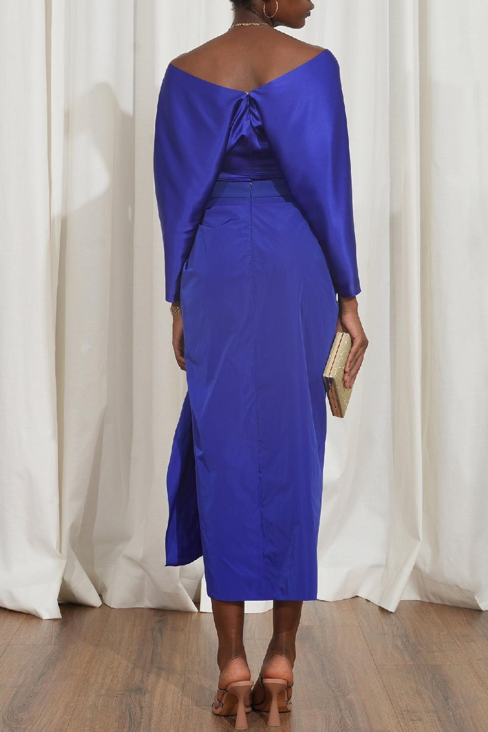 Rhea Costa Allure Taffeta Midi Skirt In Royal-Blue