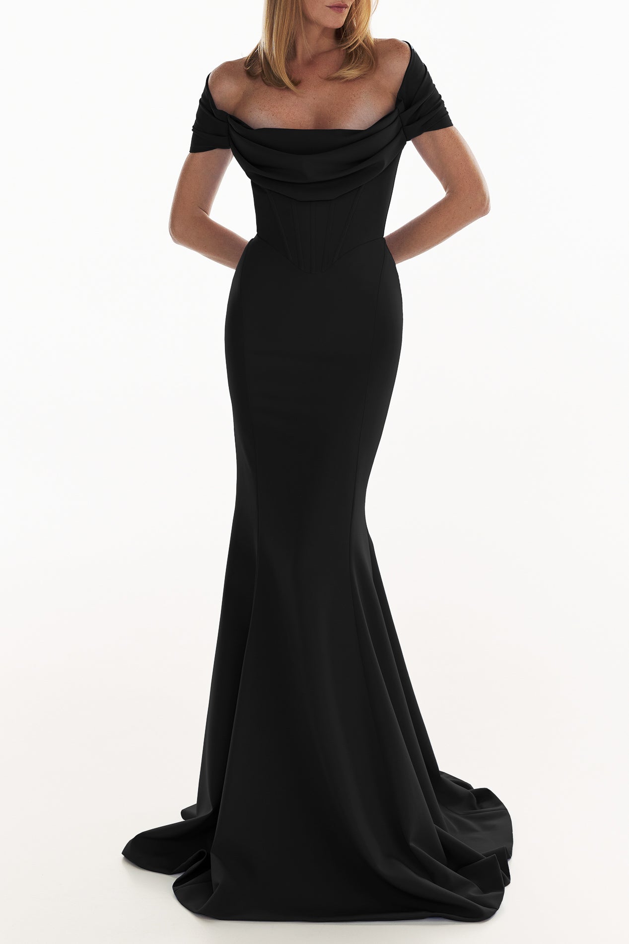 rhea costa Alma Crepe Long Dress In Black