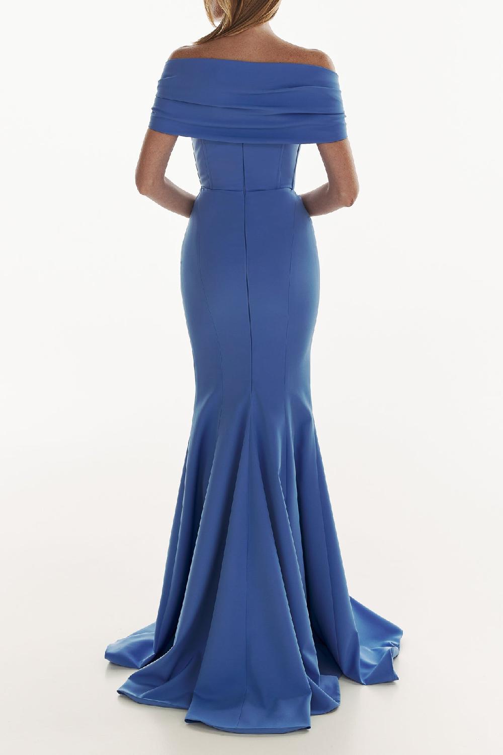 Rhea Costa Alma Crepe Long Dress In Celeste
