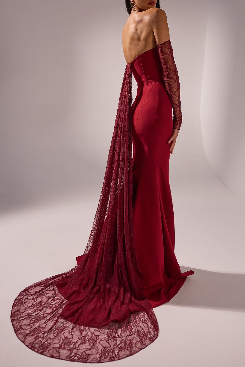 Rhea Costa Amada Long Dress In Light-Burgundy