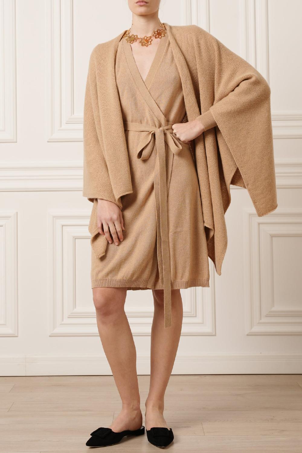 Rhea Costa Amani V-Neck Wrap Midi Dress In Dune