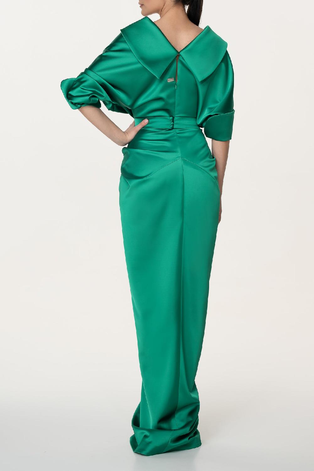 Rhea Costa Angelina Satin Long Dress In Emerald