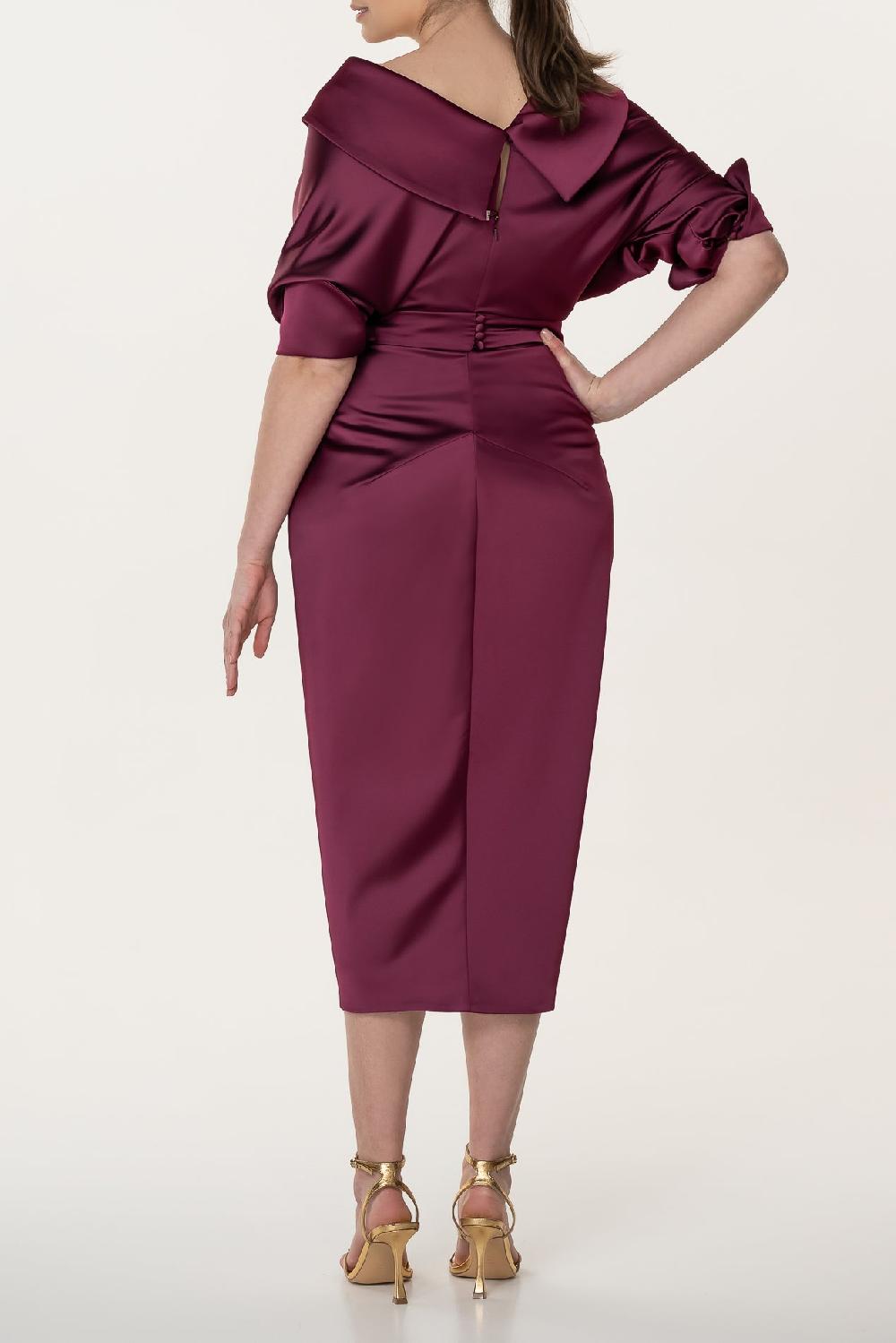 Rhea Costa Angelina Satin Midi Dress In Burgundy