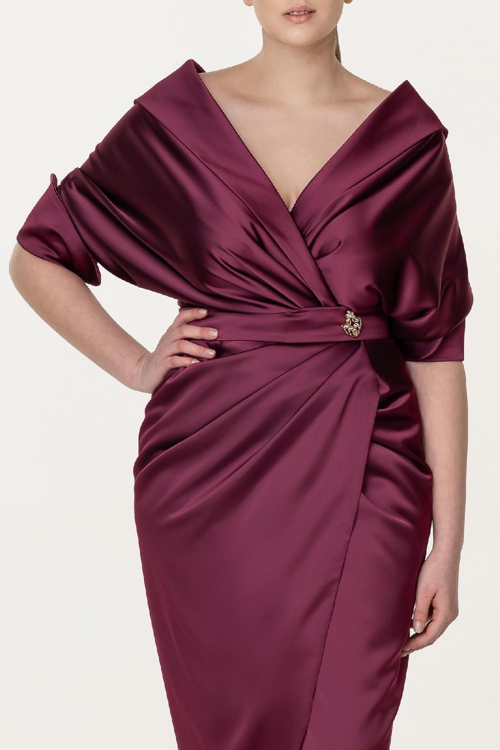 Rhea Costa Angelina Satin Midi Dress In Burgundy