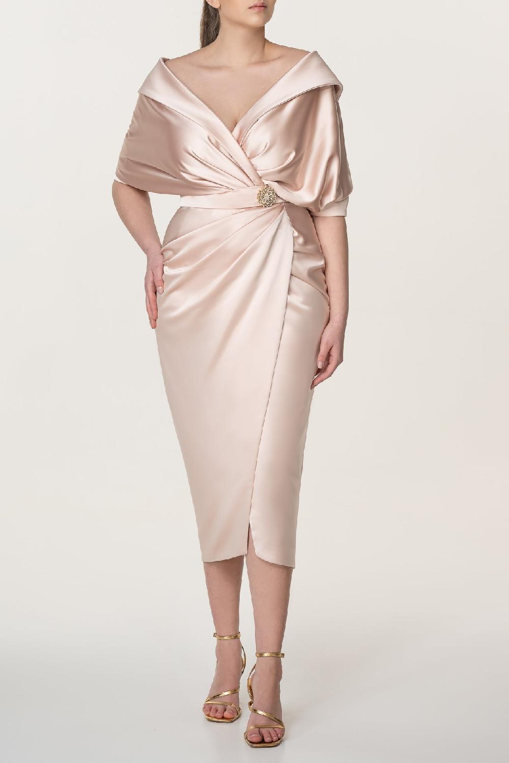 Rhea Costa Angelina Satin Midi Dress In Powder