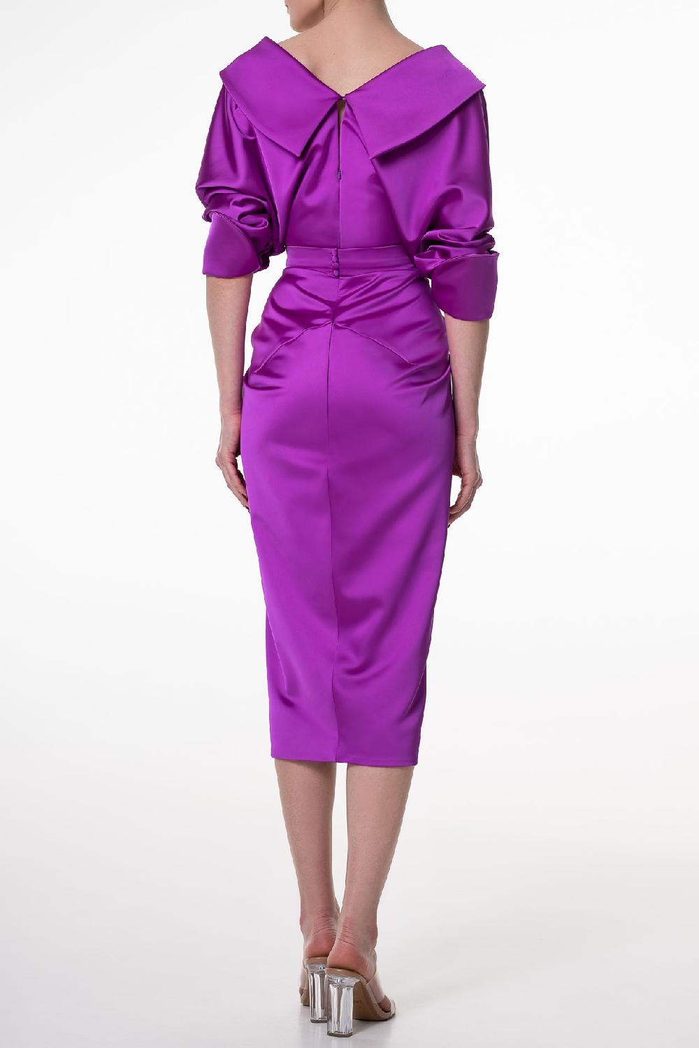 Rhea Costa Angelina Satin Midi Dress In Violet