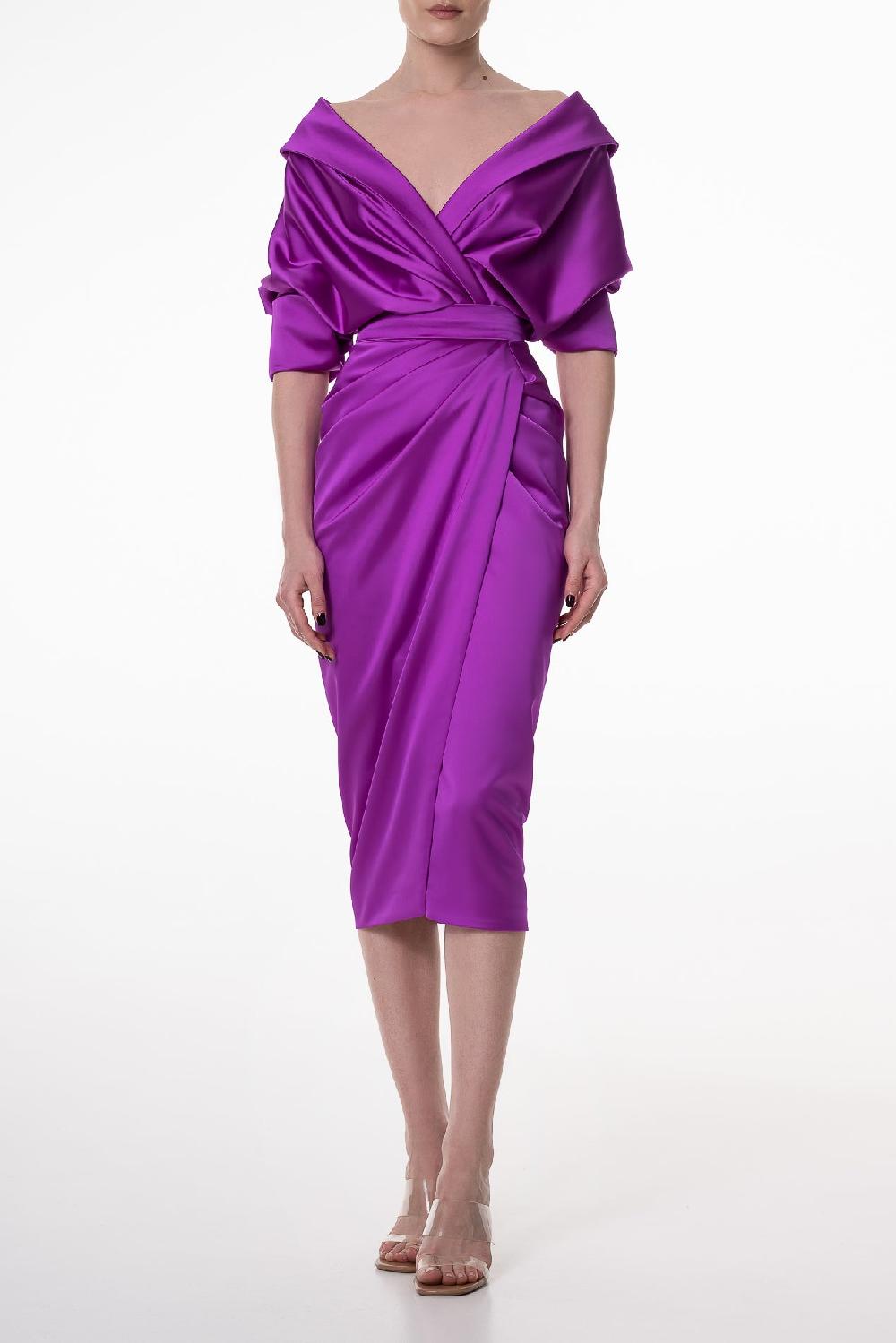 Rhea Costa Angelina Satin Midi Dress In Violet