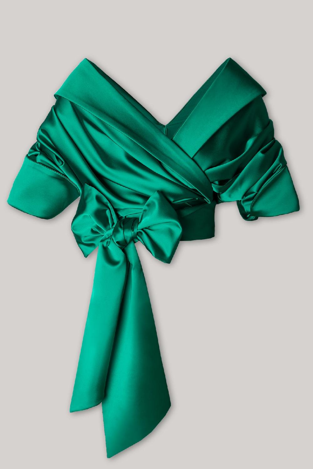 Rhea Costa Angelina Satin Shirt In Emerald