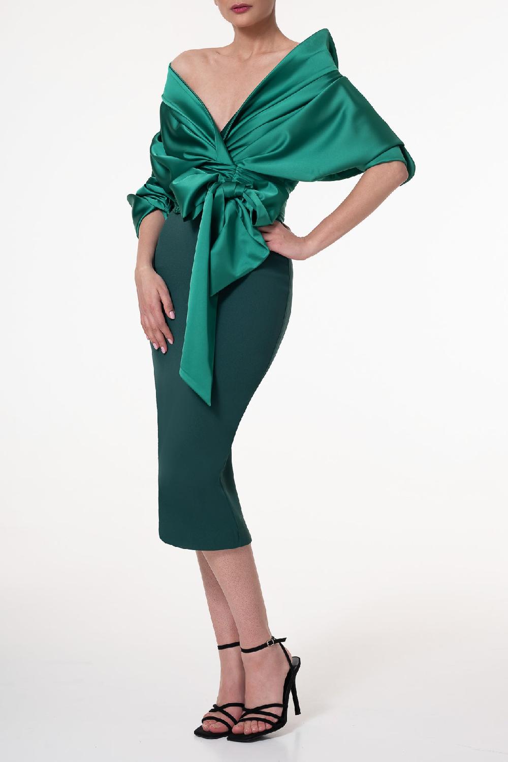 Rhea Costa Angelina Satin Shirt In Emerald
