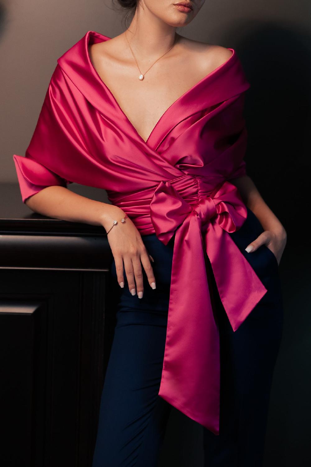 Rhea Costa Angelina Satin Shirt In Hot Pink