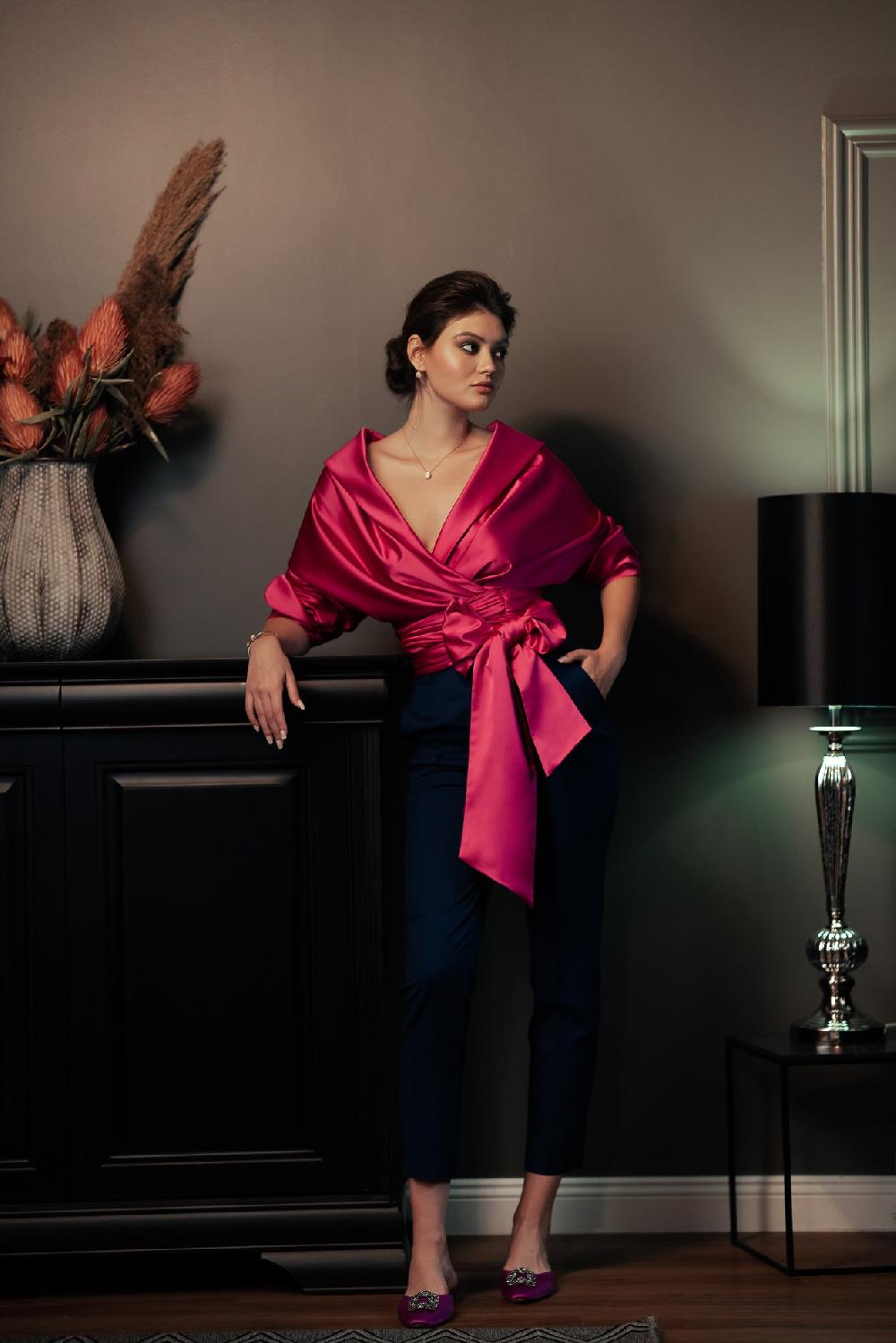 Rhea Costa Angelina Satin Shirt In Hot Pink