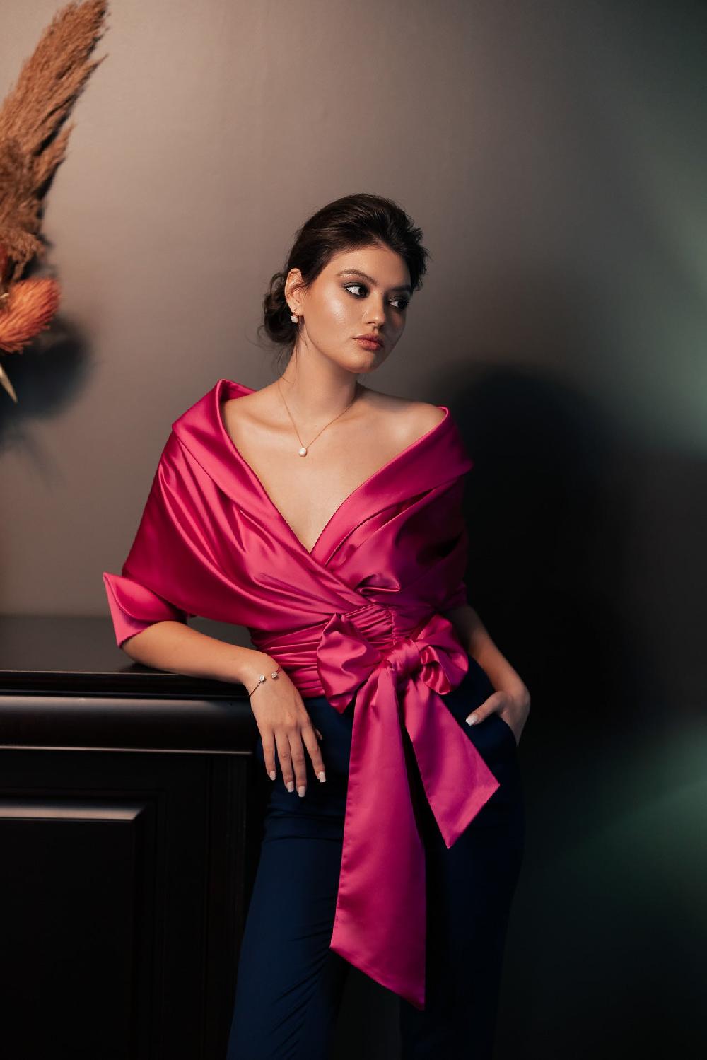 Rhea Costa Angelina Satin Shirt In Hot Pink