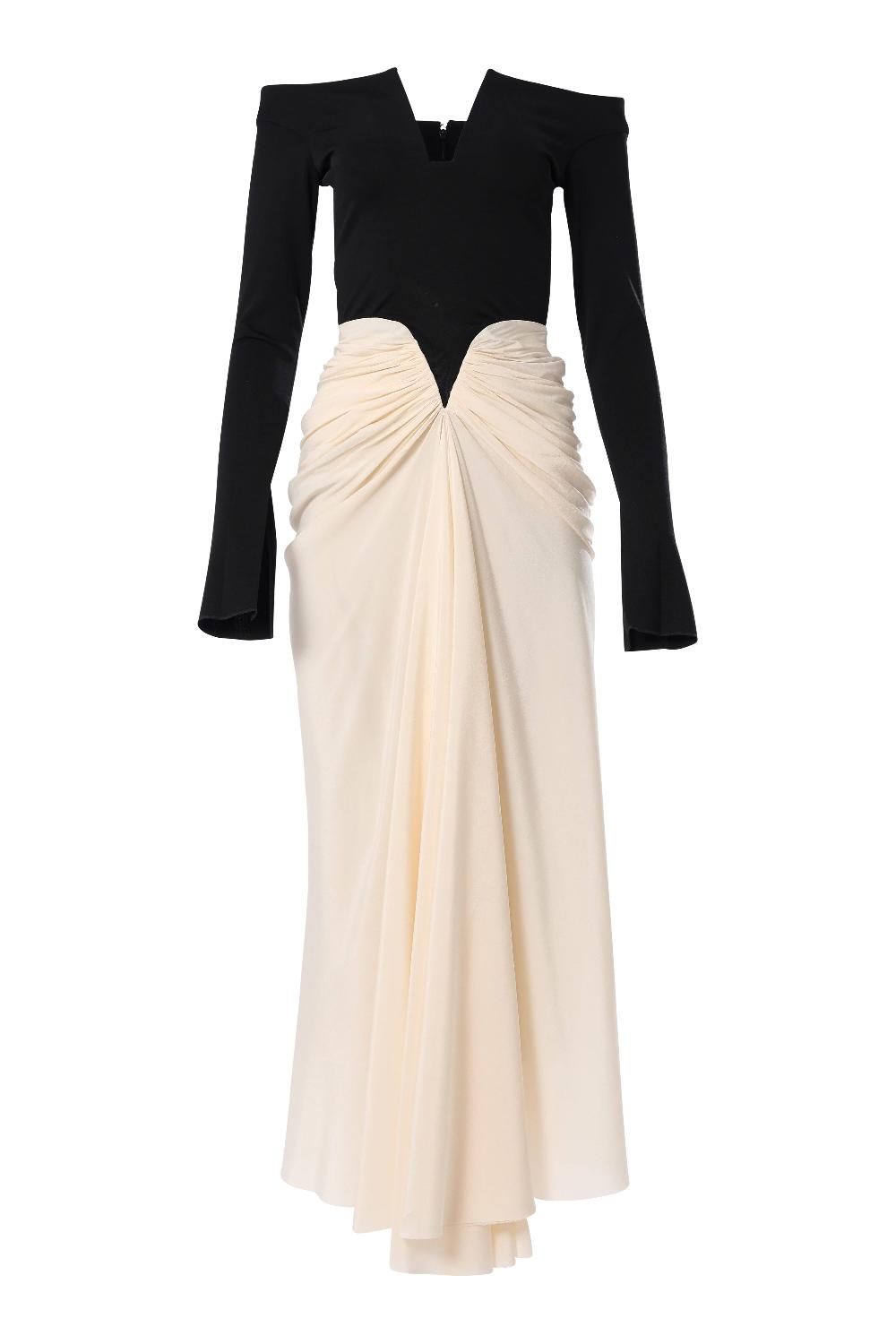 Rhea Costa Anita Ankle Length Dress In Cream-Black