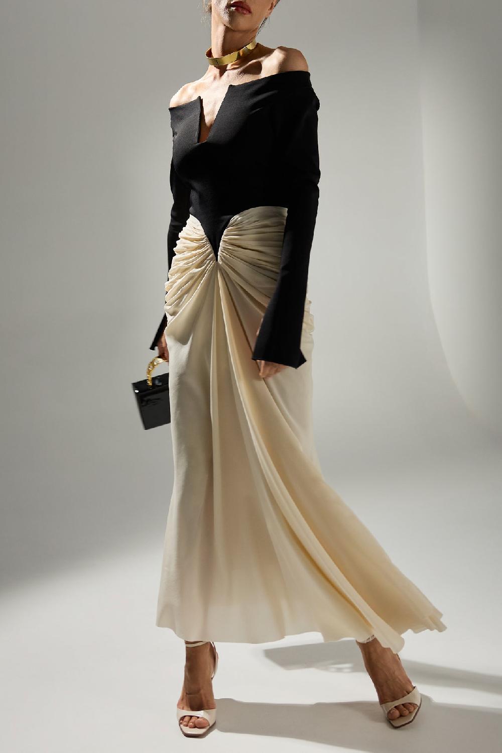 Rhea Costa Anita Ankle Length Dress In Cream-Black