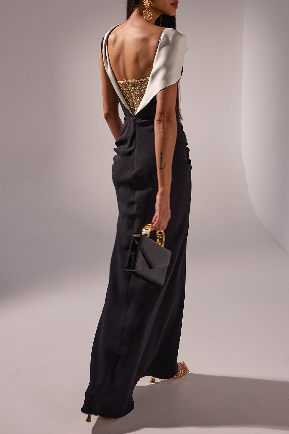 Rhea Costa Aqusa Long Dress In Black-white
