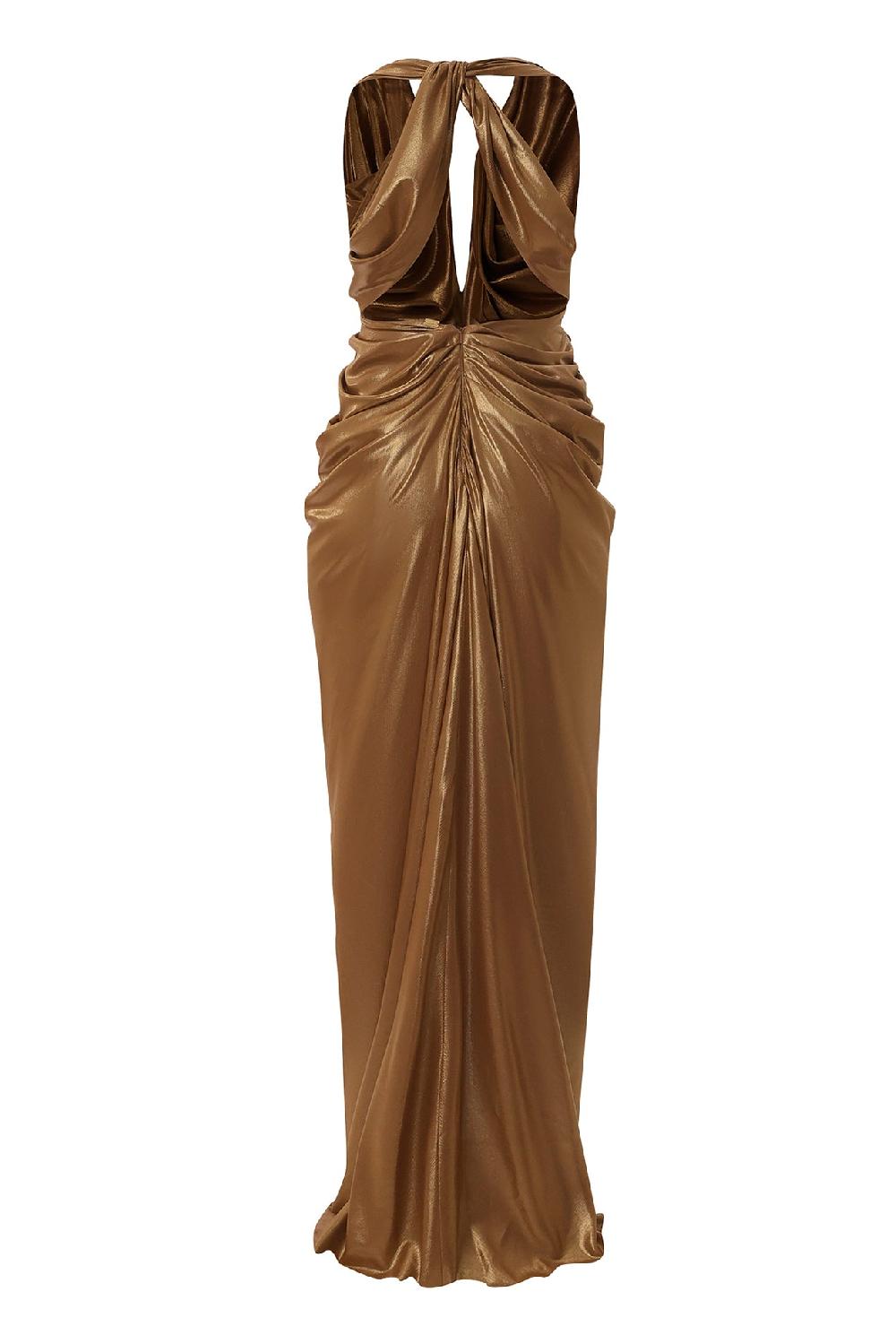 Rhea Costa Artemis Glossy Long Dress In Bronze