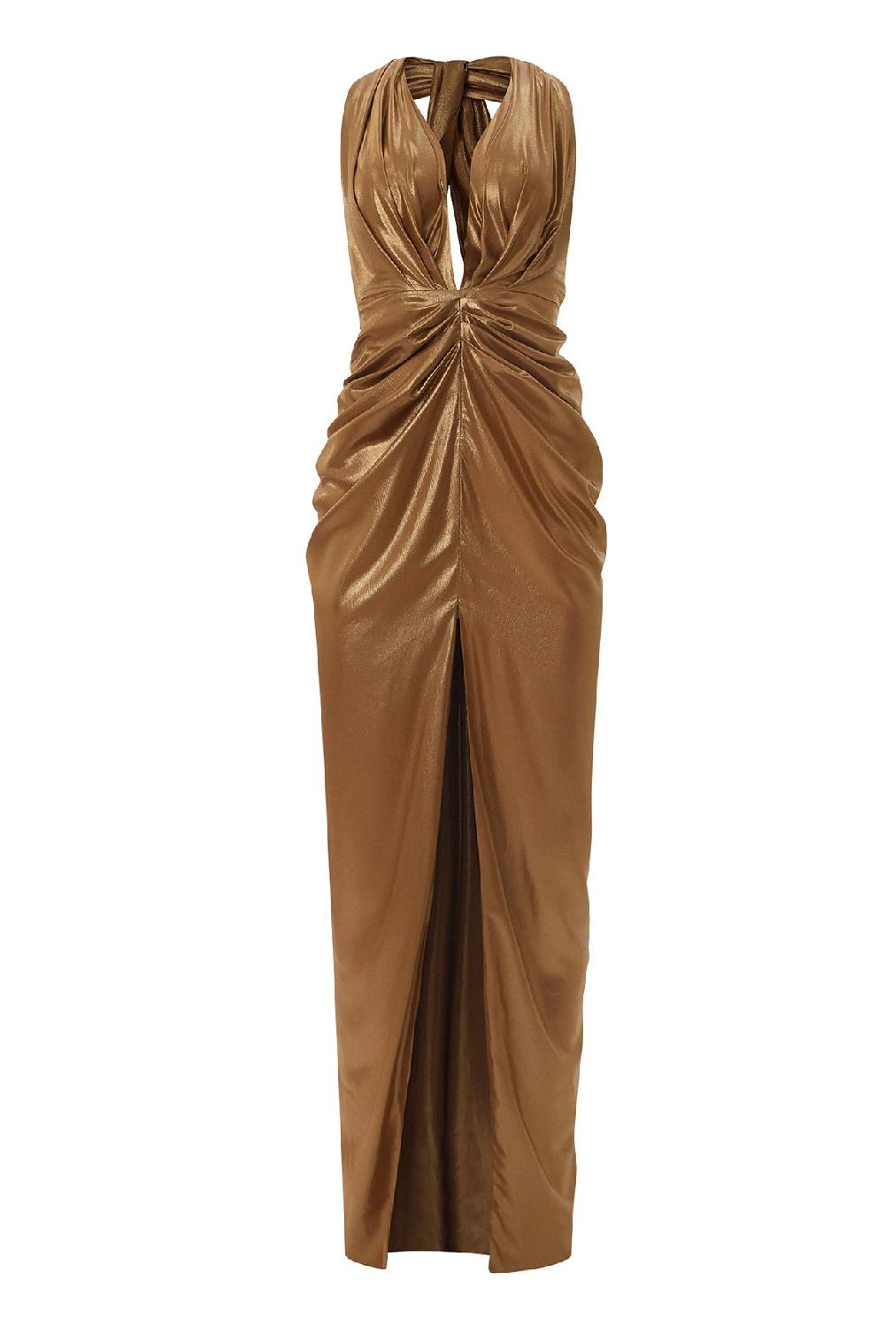 rhea costa Artemis Glossy Long Dress In Bronze