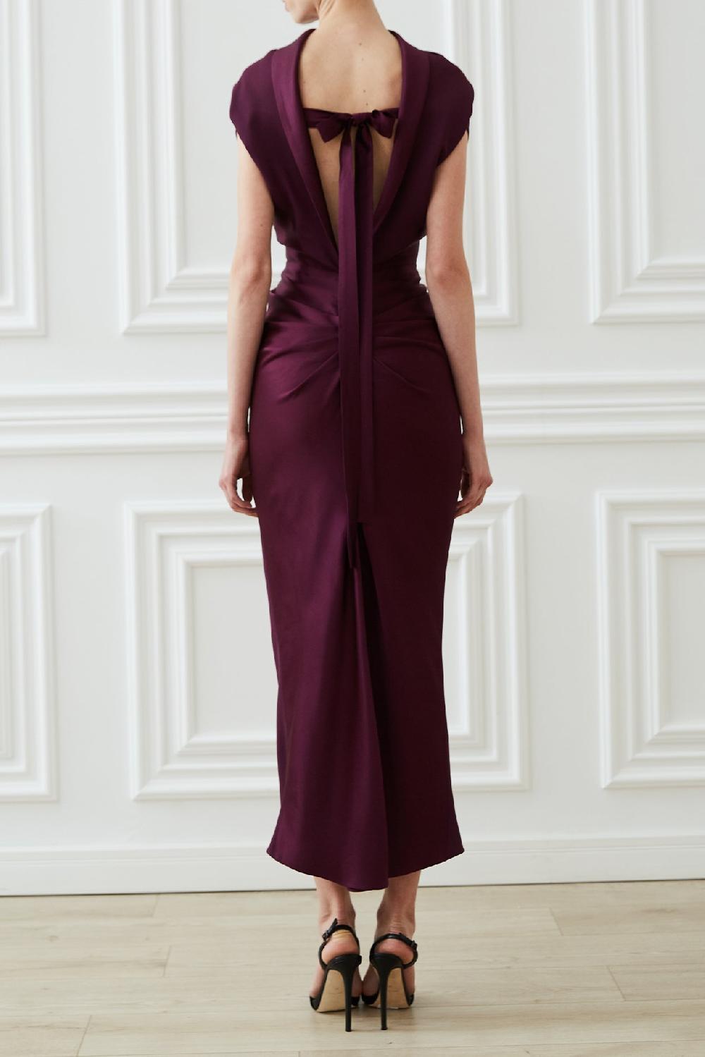 Rhea Costa Astrid Open Back Dress In Plum