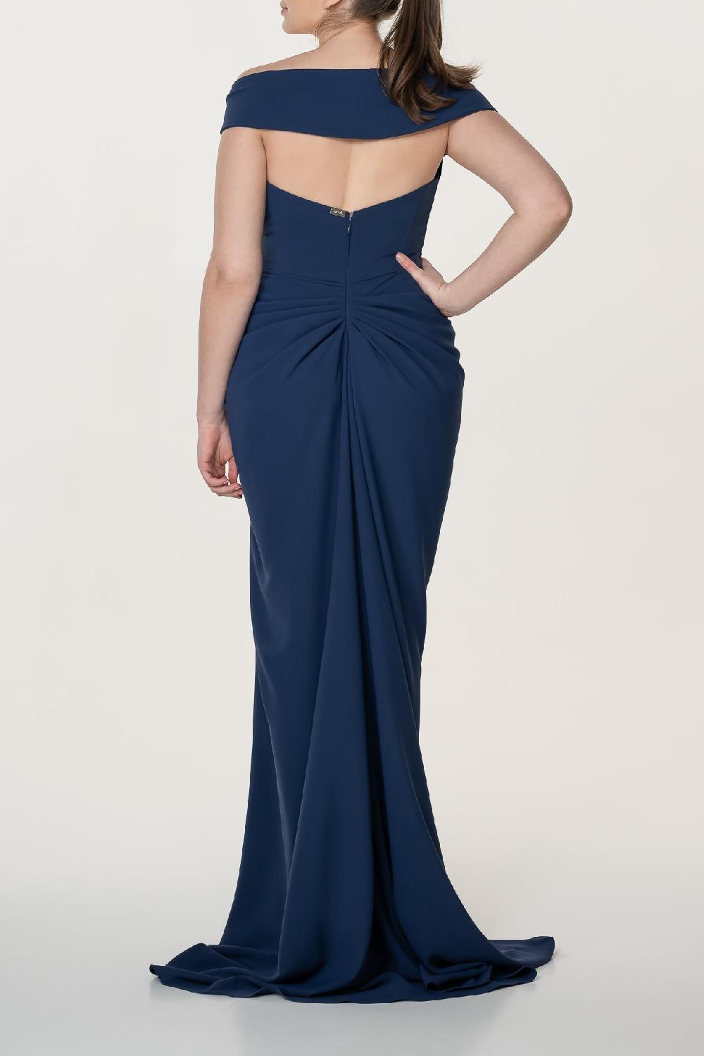 Rhea Costa Athena Crepe Dress In Midnight-Blue