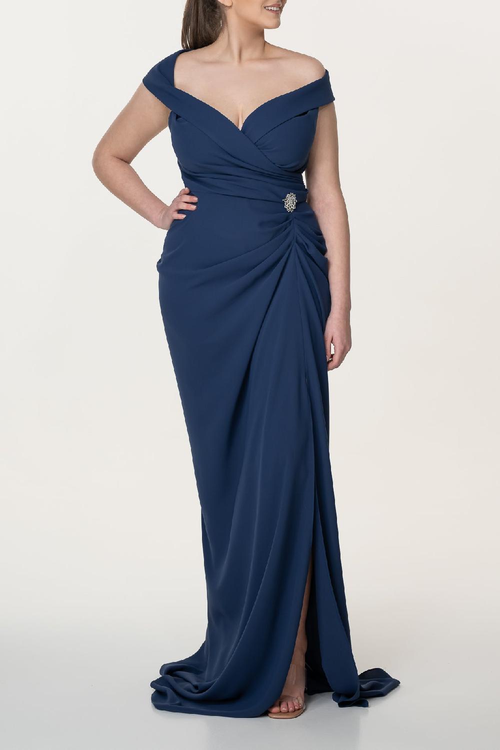 rhea costa Athena Crepe Dress In Midnight-Blue
