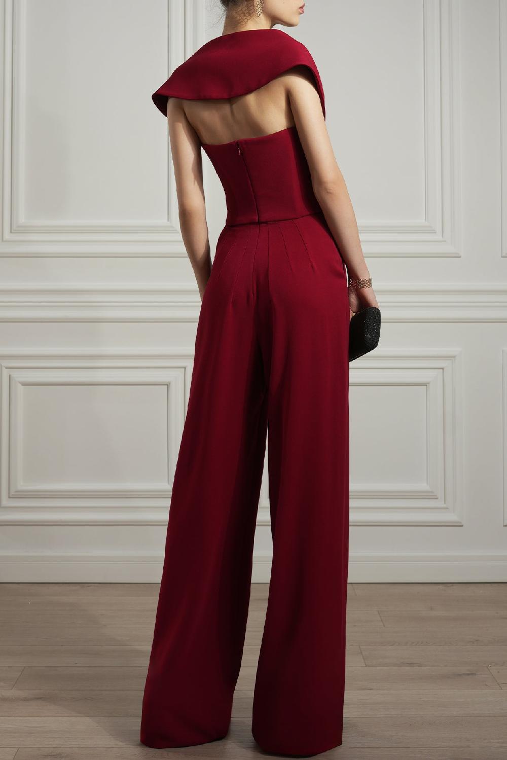 Rhea Costa Athena Crepe Jumpsuit In Ruby-Red