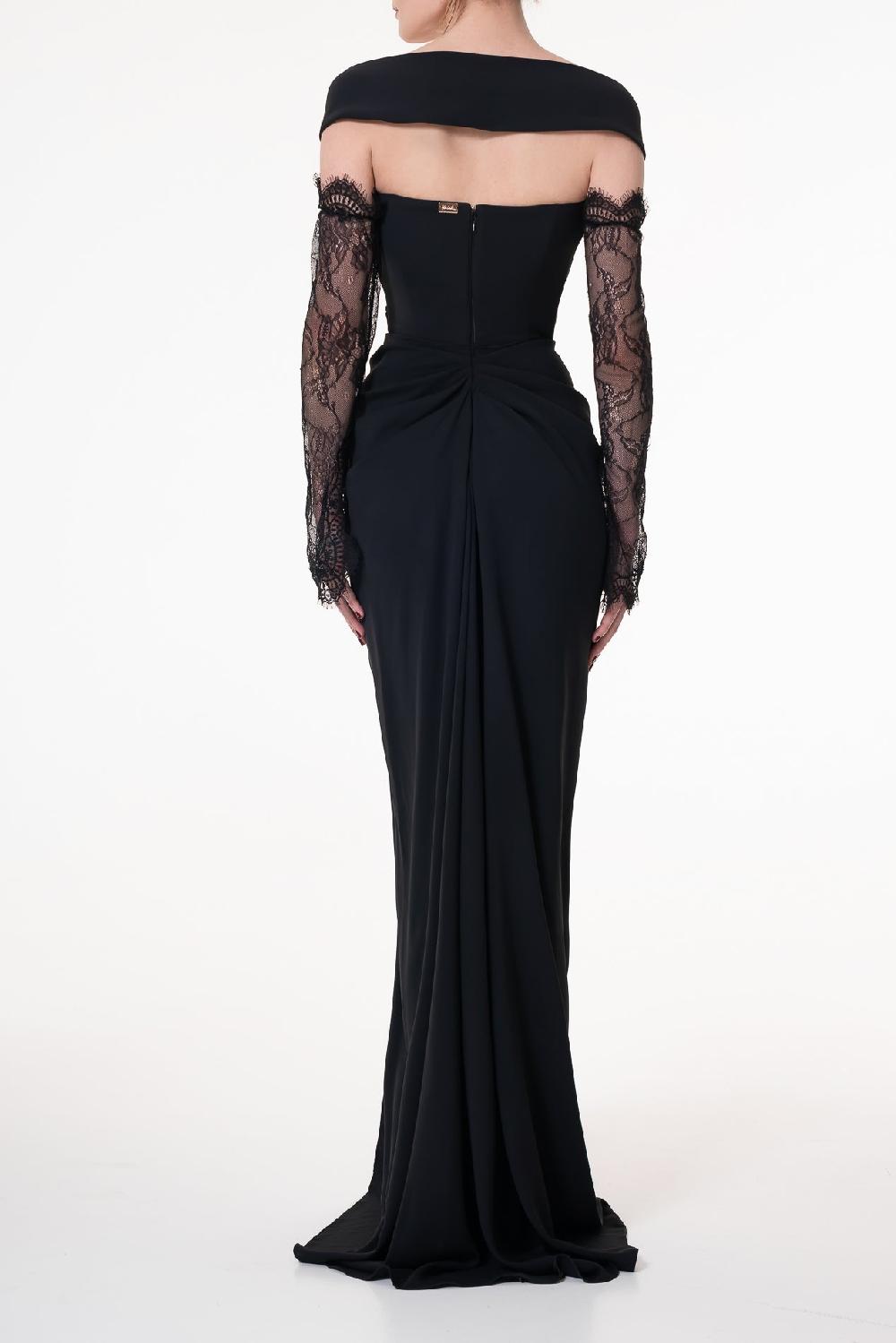 Rhea Costa Athena Crepe Long Dress In Black