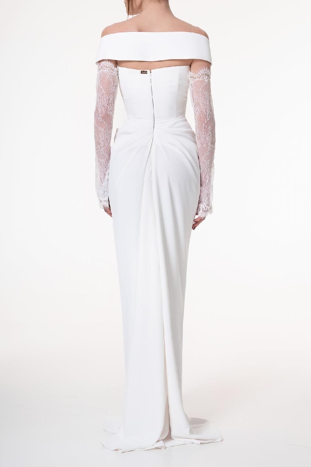 Rhea Costa Athena Crepe Long Dress In Ivory